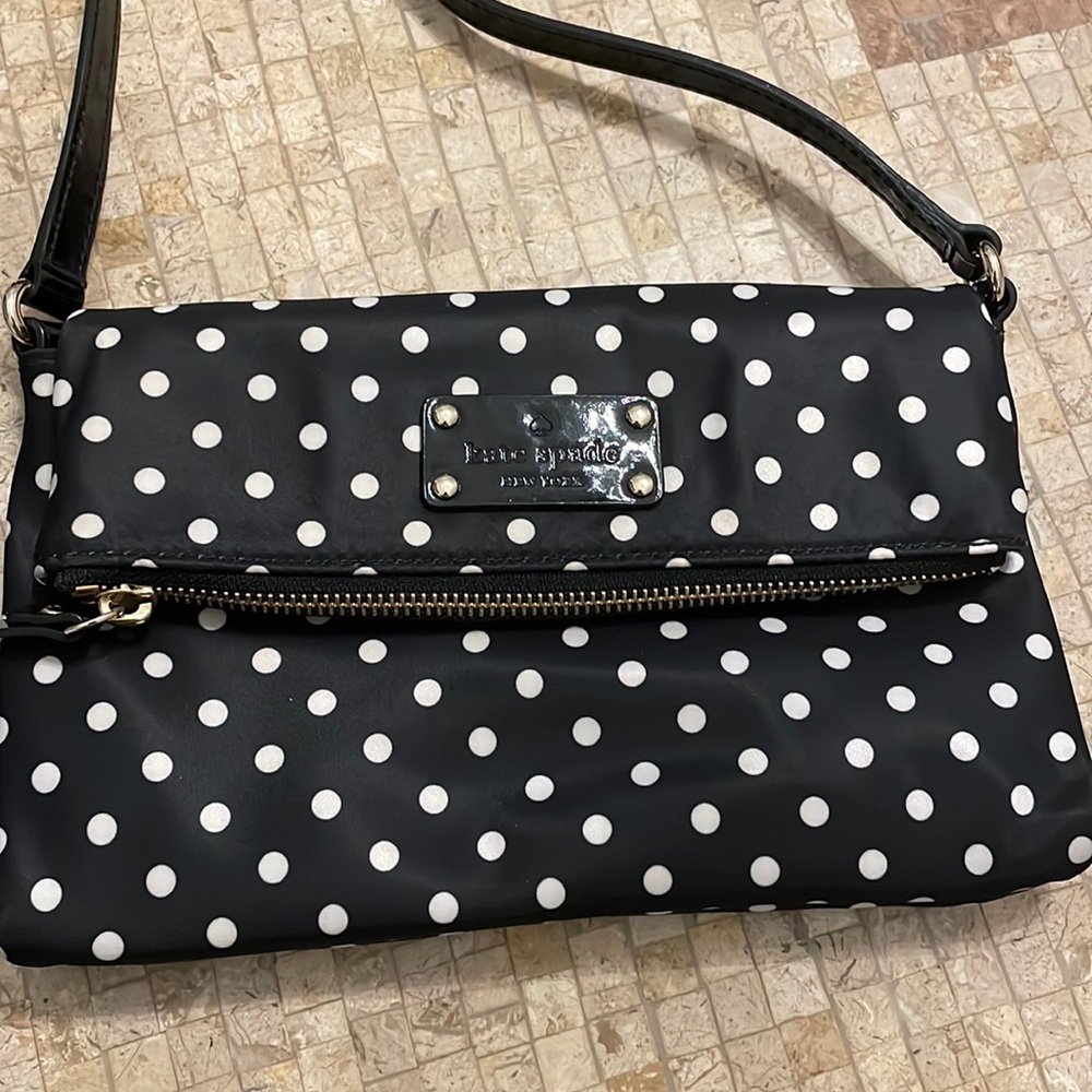 Kate Spade nylon black/white polka dot shoulder bag.